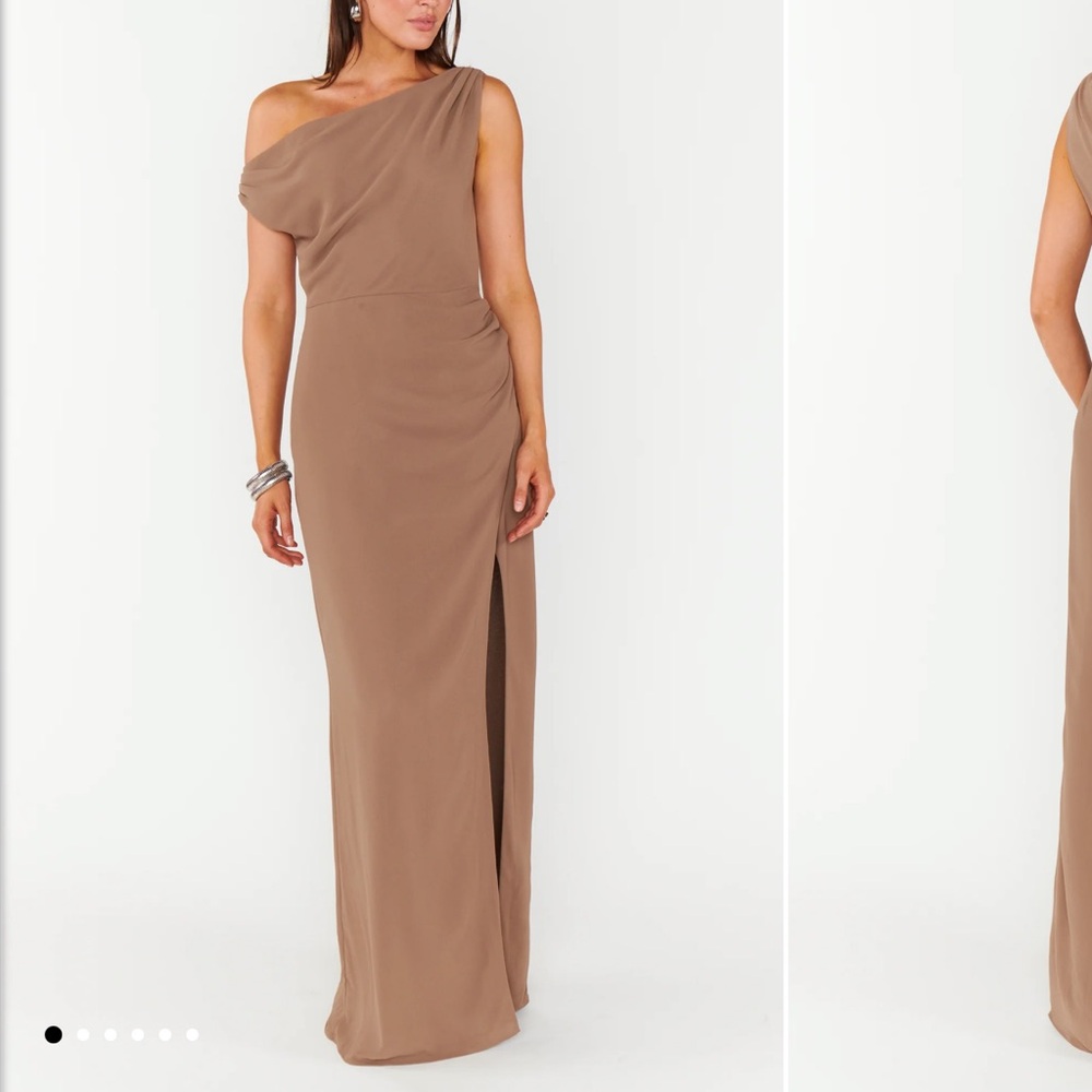 Show Me Your MuMu One-Shoulder Tan Dress